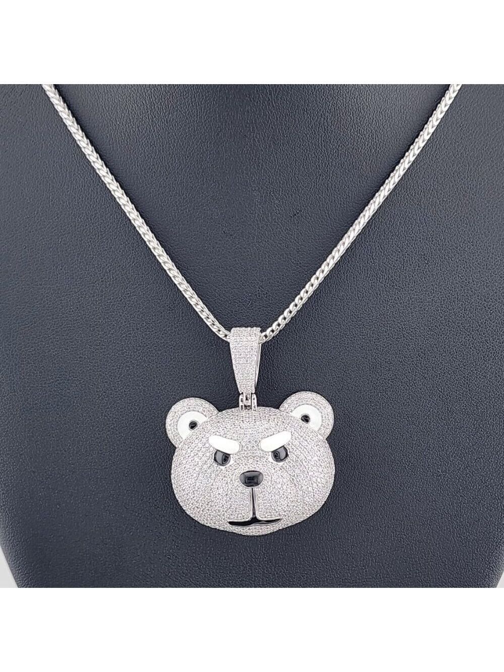 Sterling Silver 925 Angry Bear Pendant Necklace Fierce Animal Jewelry
